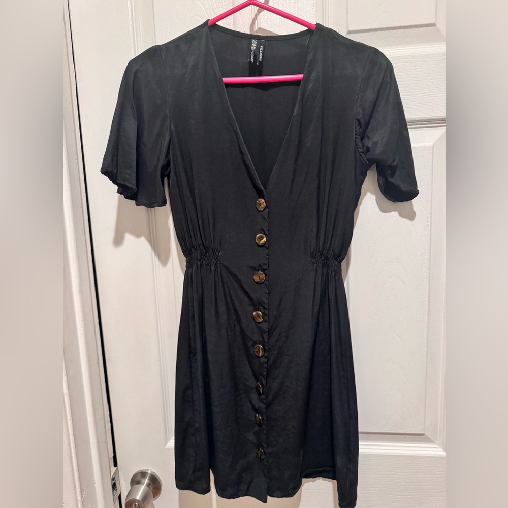 Zara Black Mini Dress with Button Detail